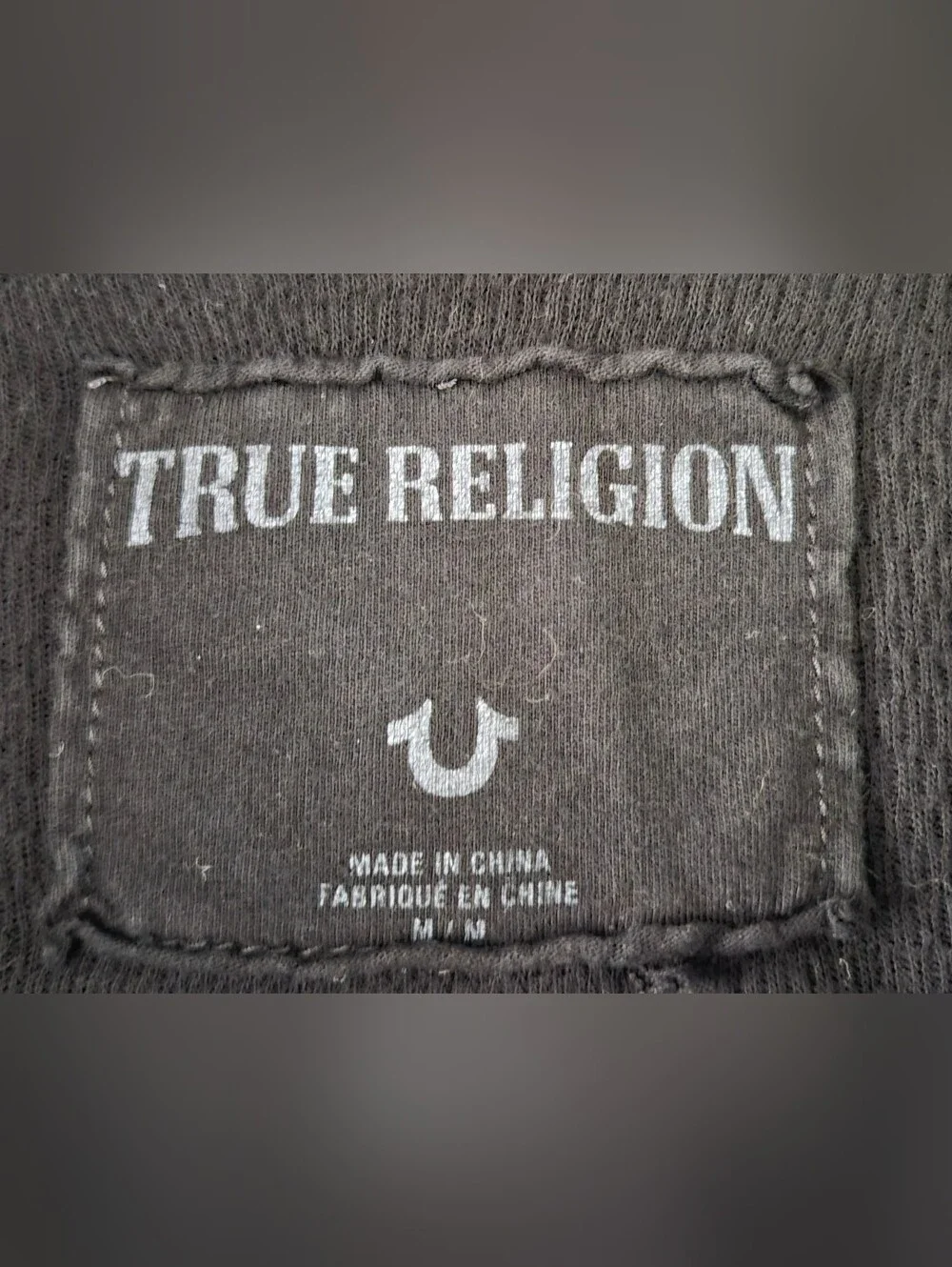 True Religion Distressed Half-Zip Hoodie Sweater Black Medium